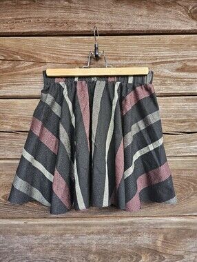 BCBG Generation Striped Flare Mini Skirt Black Pink Gray Size Small